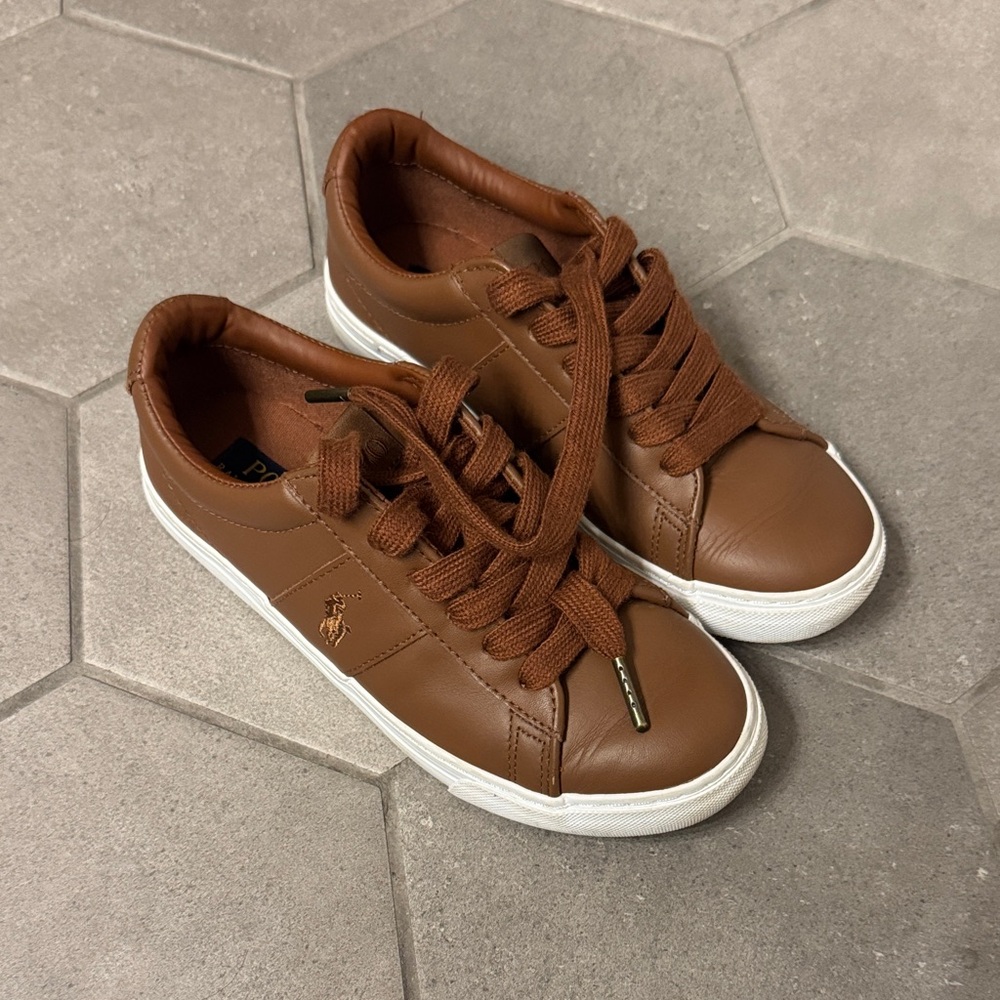 Polo by Ralph Lauren Boys Brown Sneakers Size 2 Excellent Dress Cognac